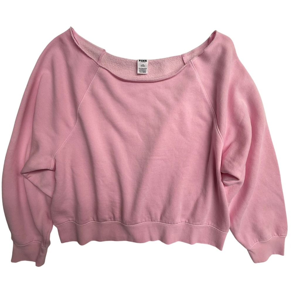 PINK Victoria's‎ Secret Slouchy Off Shoulder Cropped Sweatshirt Pink Large